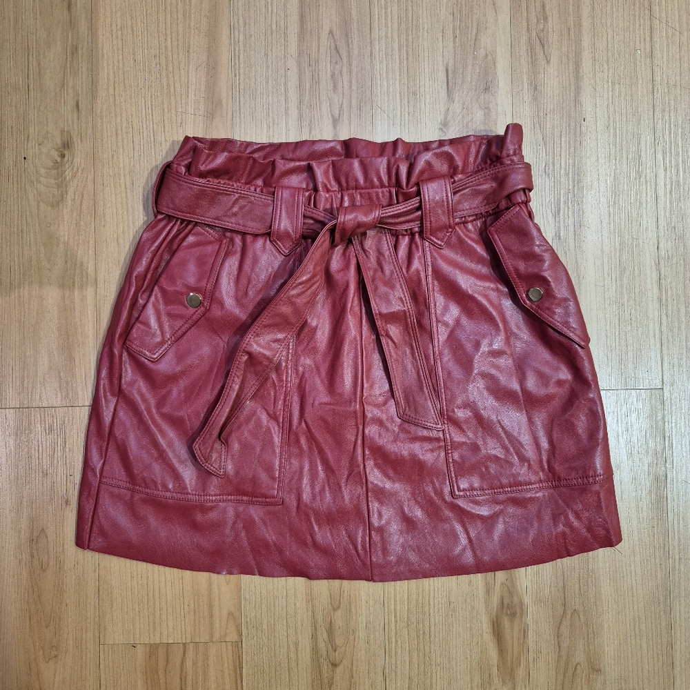 Never Worn Red Faux Leather Skirt with Belt Size M & Size S